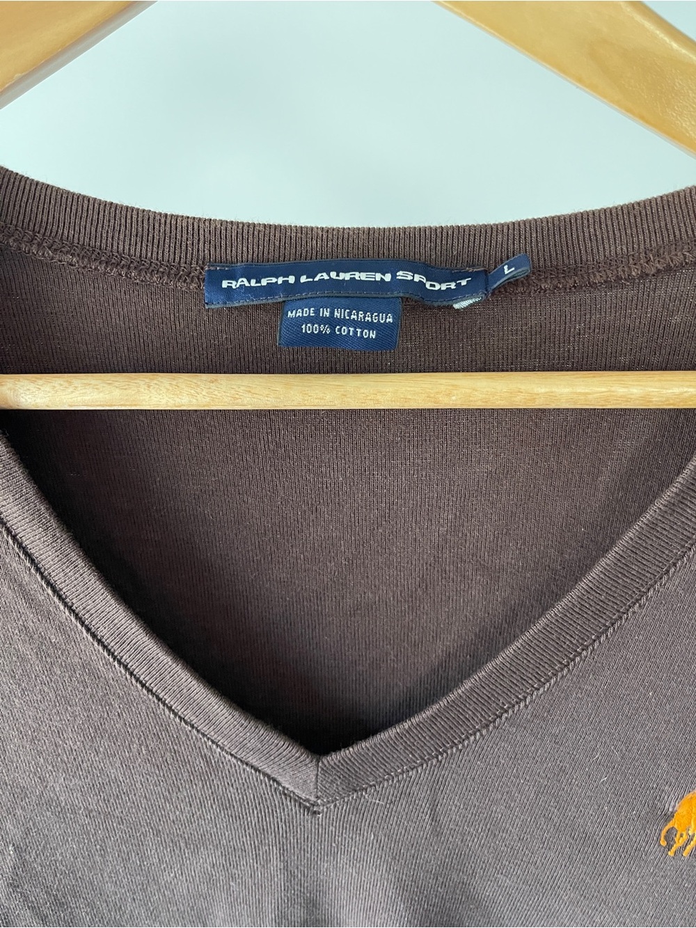 Ralph Lauren Brown V-Neck Tee Size L - Picture 2 of 4